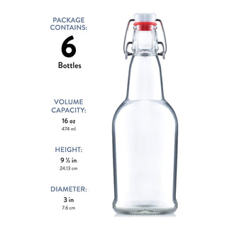 Swing Top Glass Bottles with Airtight Lids- 16 Oz 6 Pack