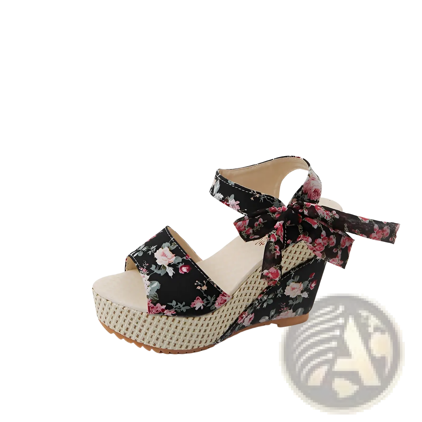 Floral Bohemian Platform Wedge Sandals with Ankle Ties