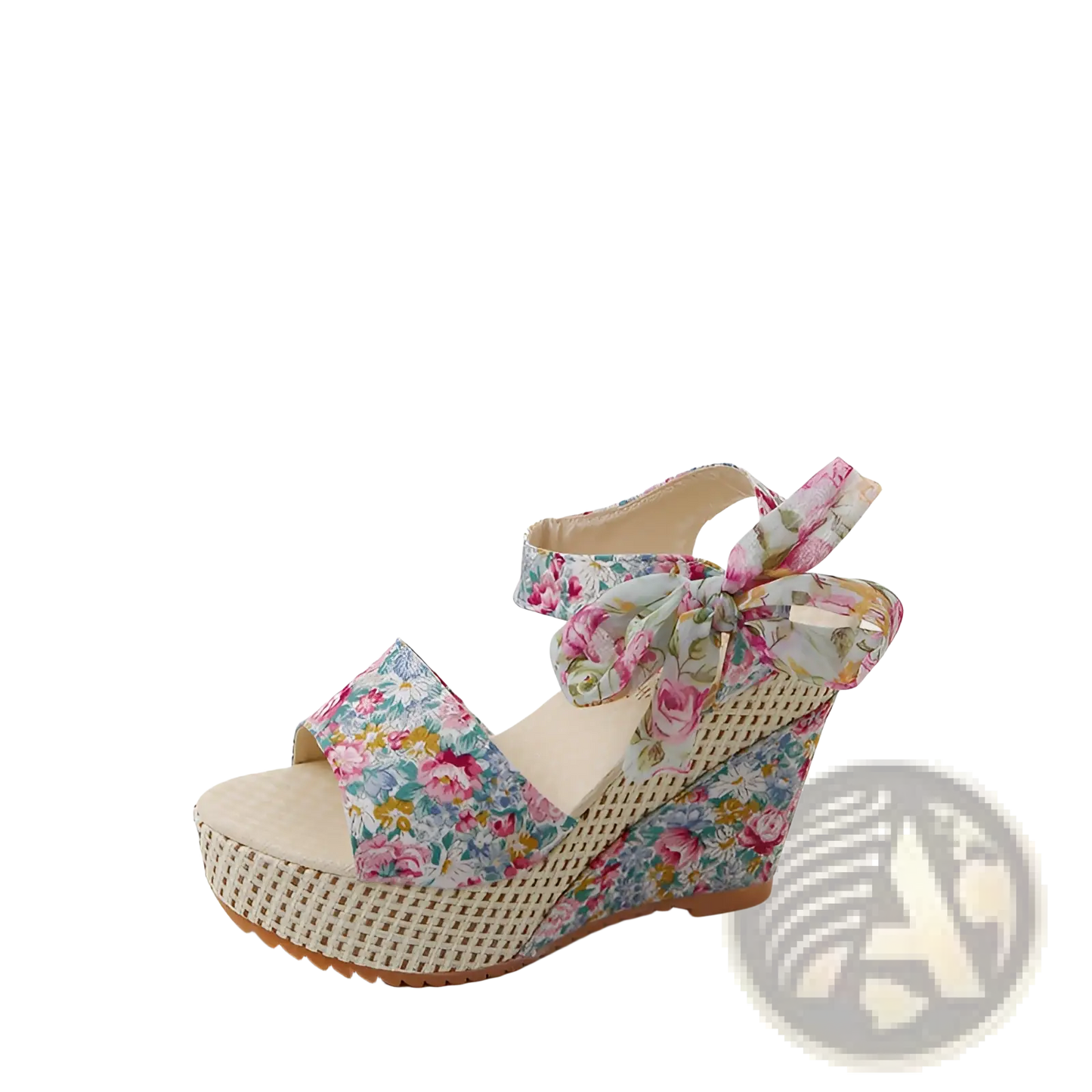 Floral Bohemian Platform Wedge Sandals with Ankle Ties