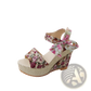 Floral Bohemian Platform Wedge Sandals with Ankle Ties