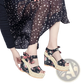 Floral Bohemian Platform Wedge Sandals with Ankle Ties