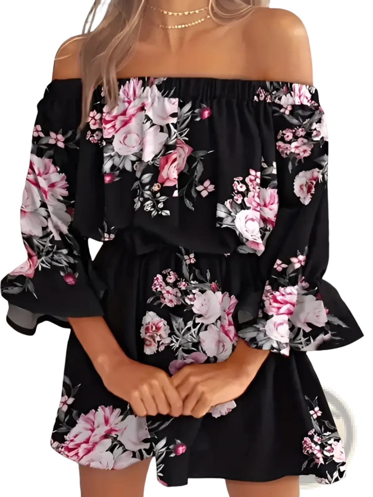 Floral Boho off Shoulder Ruffle Mini Dress