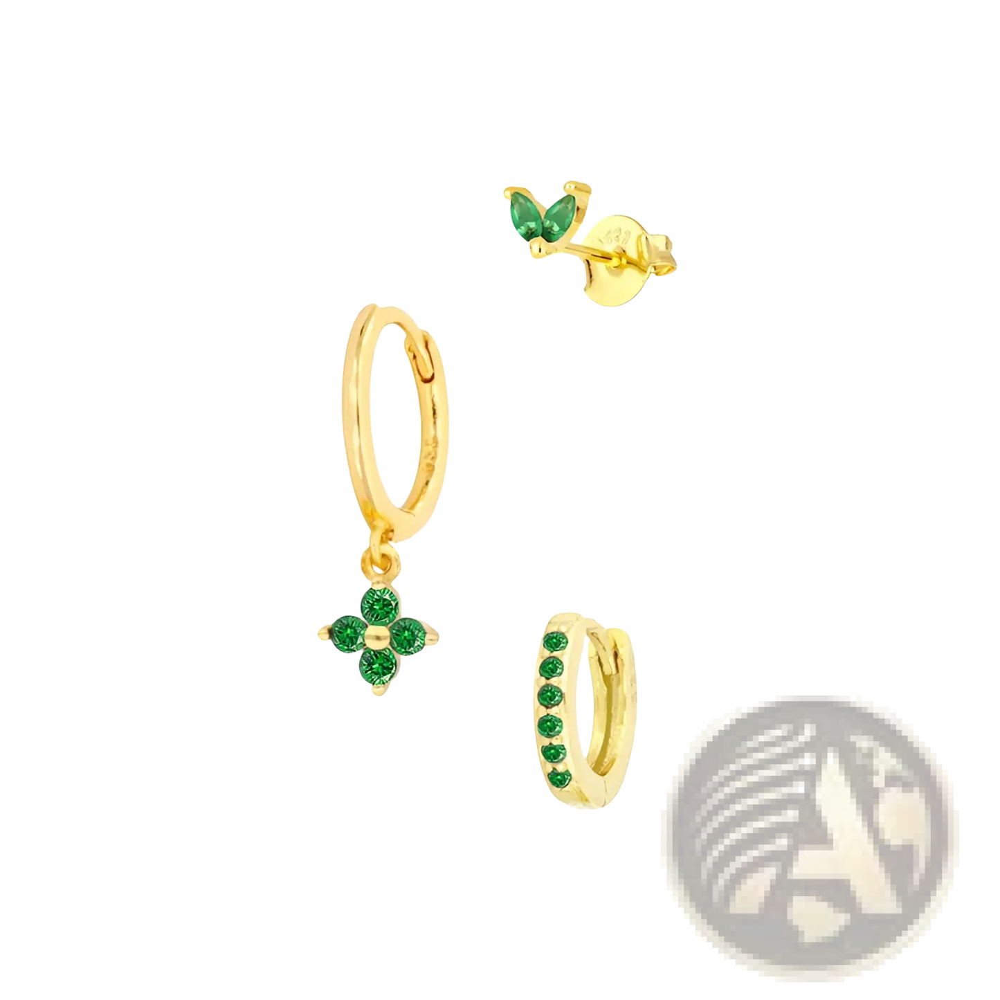 Floral and Butterfly Gold Hoop Earring Set with Gemstones