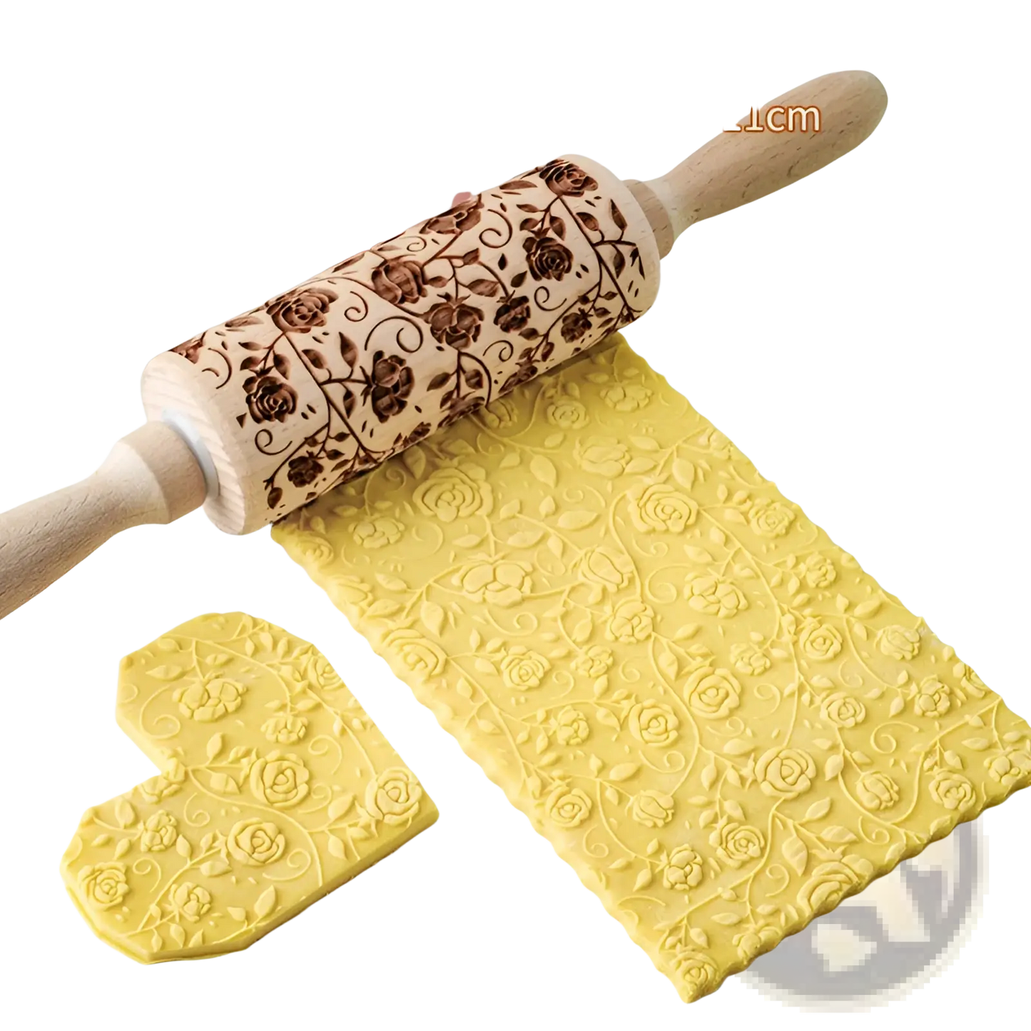 Floral Embossed Beech Wood Rolling Pin for Baking