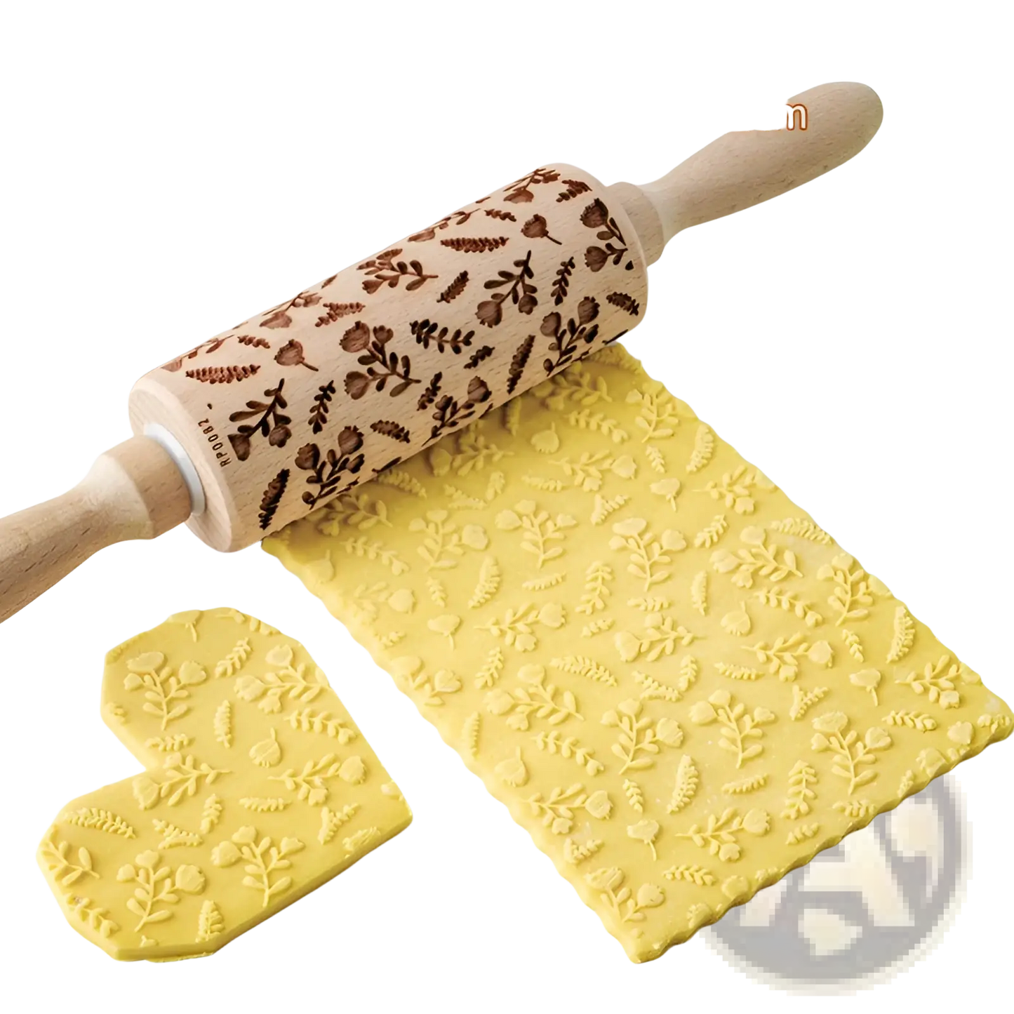 Floral Embossed Beech Wood Rolling Pin for Baking