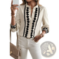 Floral Embroidered Long Sleeve Cream Blouse with Lace Trim