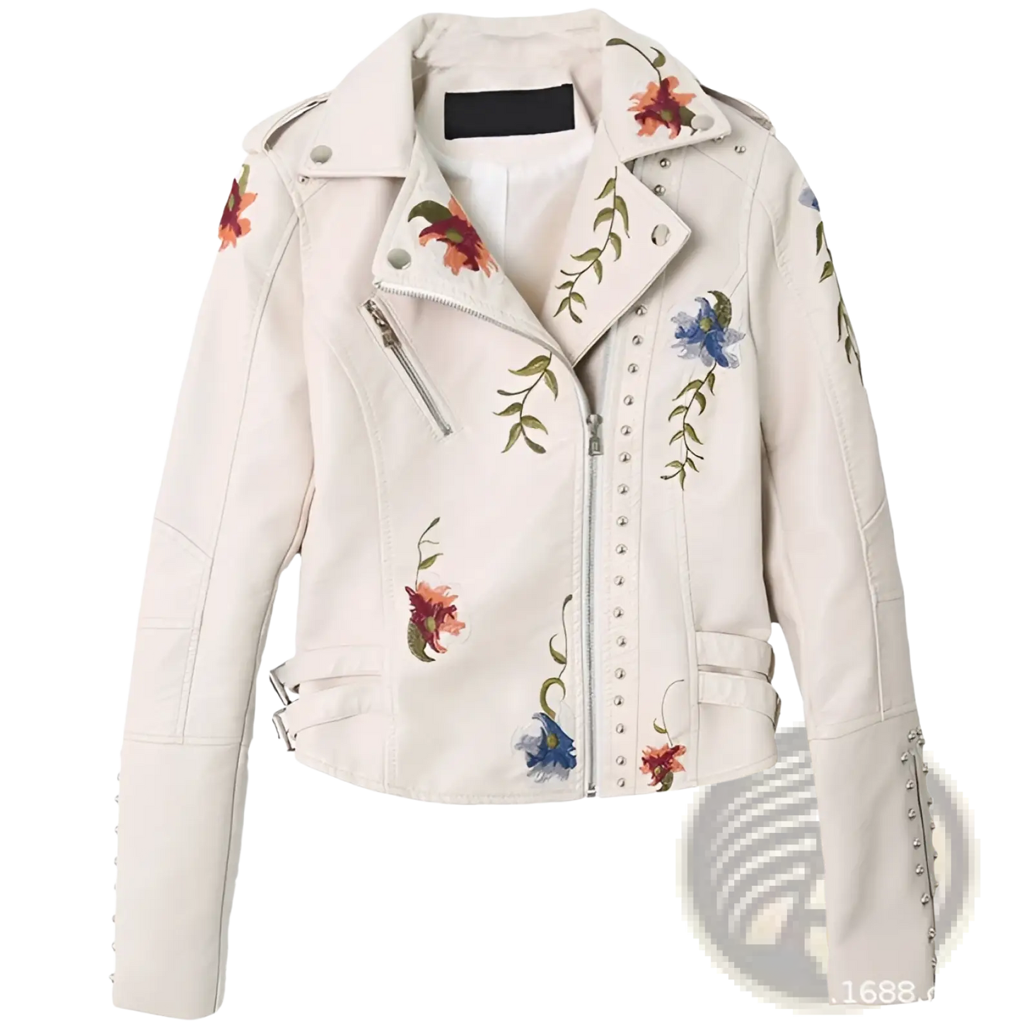 Floral Embroidered Studded Leather Moto Jacket