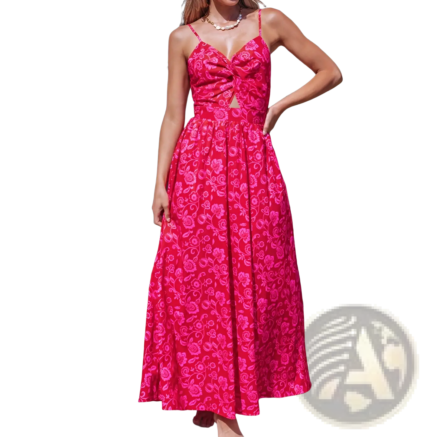 Floral Knotted v Neck Spaghetti Strap Maxi Dress