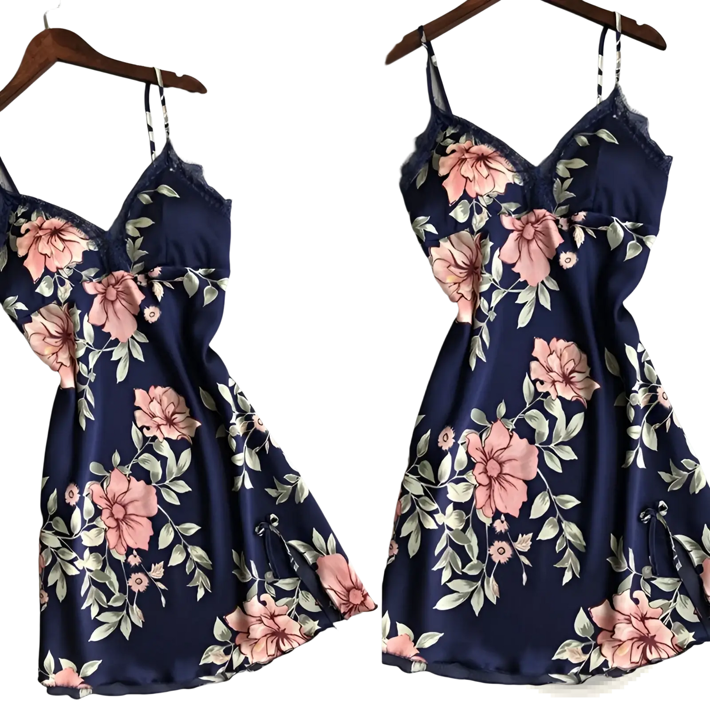 Floral Lace Satin Nightgown Silk Sleepwear Slip Dress