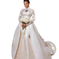 Floral Lace Stand Collar Long Sleeve Wedding Gown