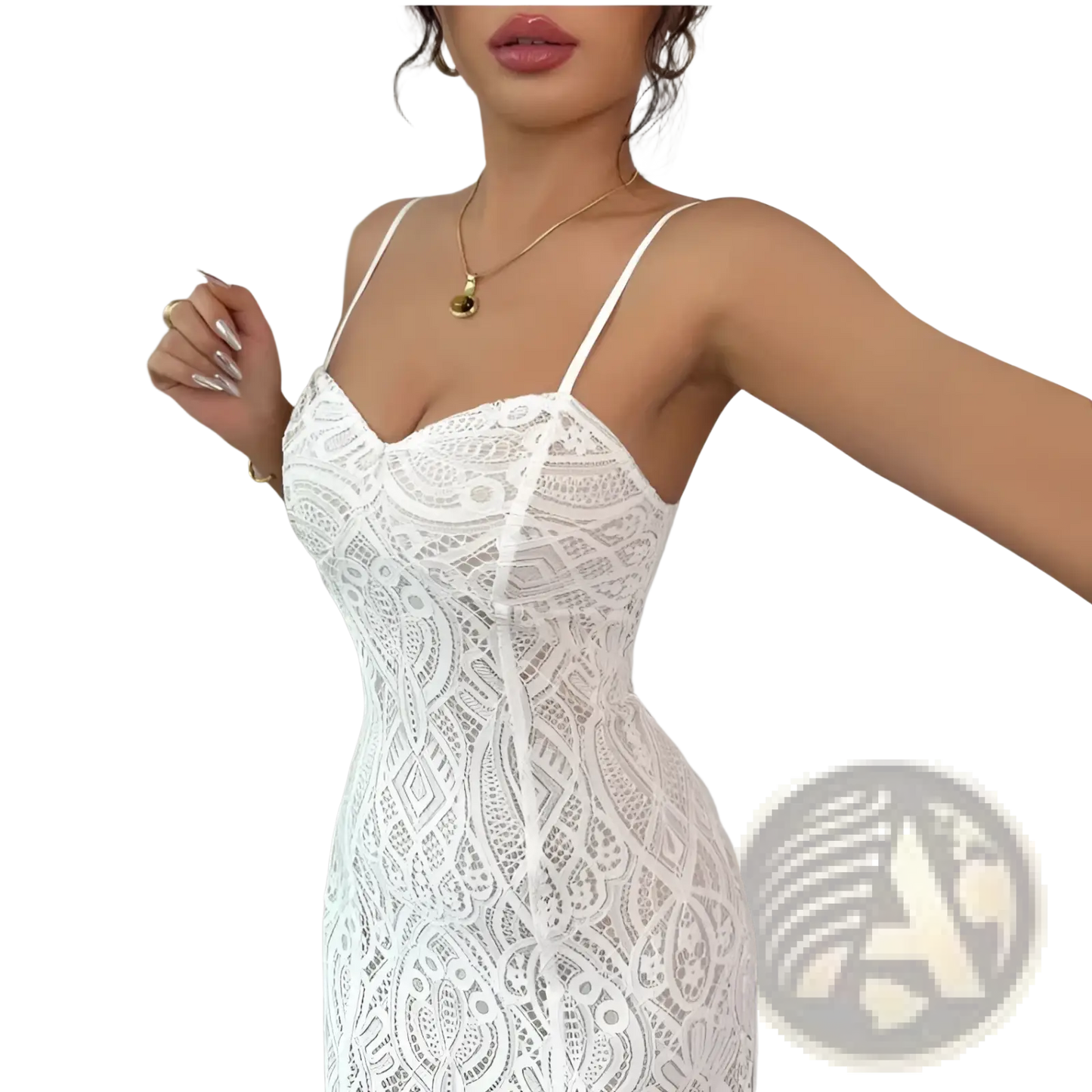 Floral Lace v Neck Maxi Dress with Side Slit