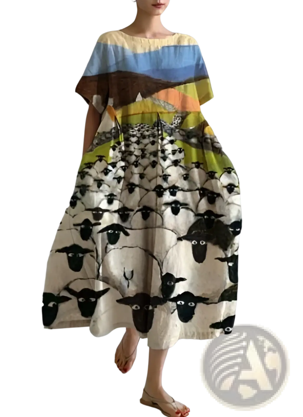 Floral Print A-line Plus Size Linen Maxi Dress