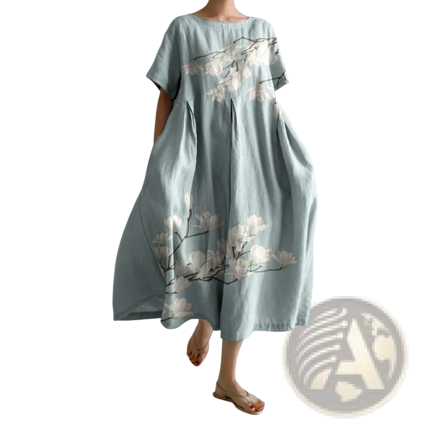Floral Print A-line Plus Size Linen Maxi Dress