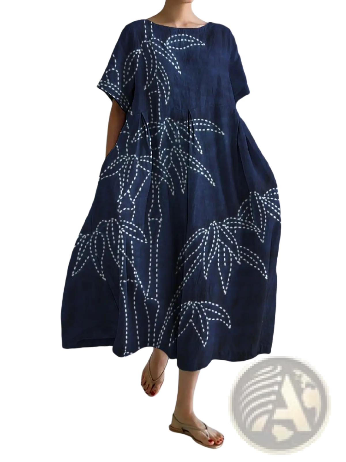 Floral Print A-line Plus Size Linen Maxi Dress