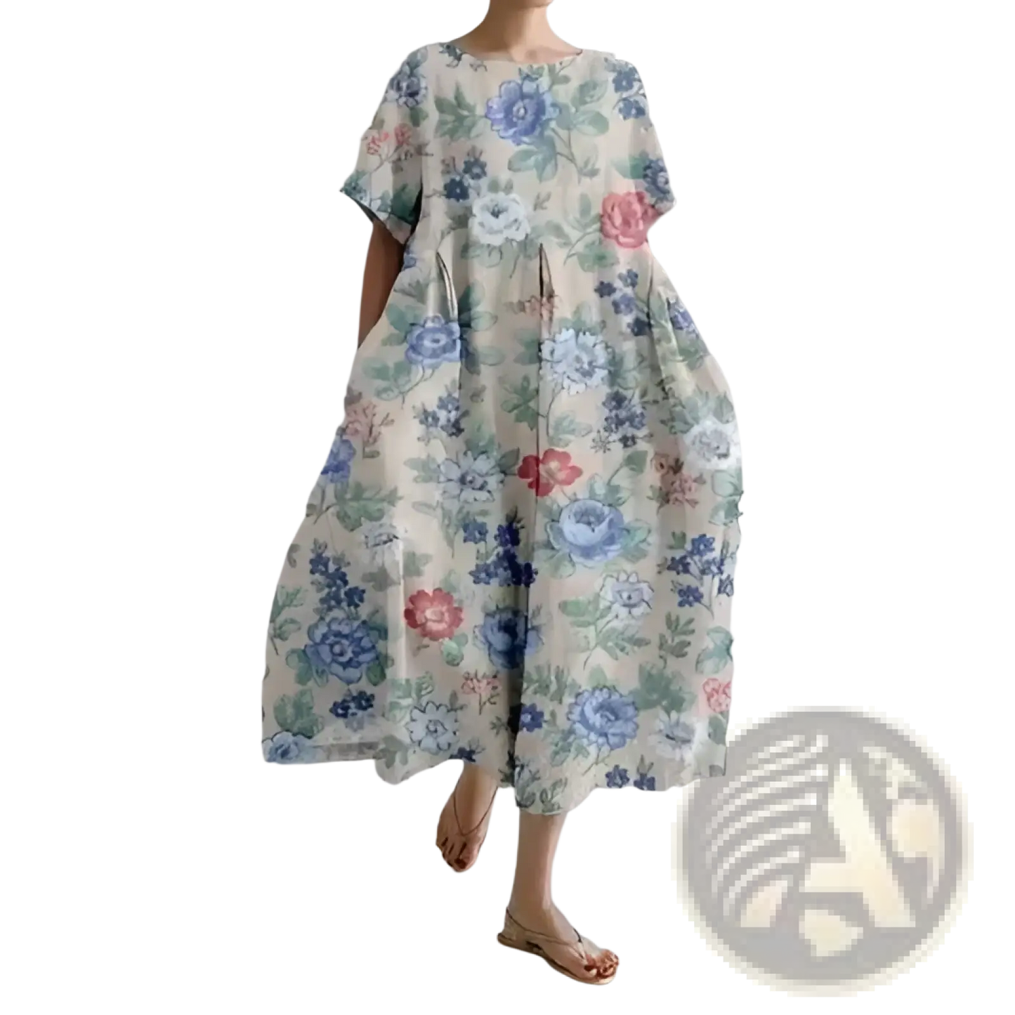 Floral Print A-line Plus Size Linen Maxi Dress