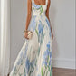 Floral Iris Pleated Square Neck Maxi Dress