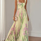 Floral Iris Pleated Square Neck Maxi Dress