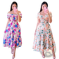 Floral Print Smocked Tiered Midi Dress with Square Neckline