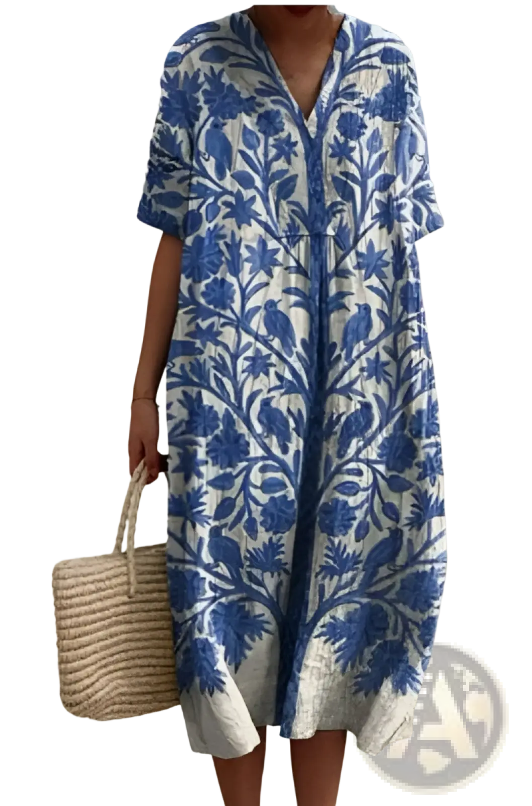 Floral Print v Neck Loose Maxi Dress