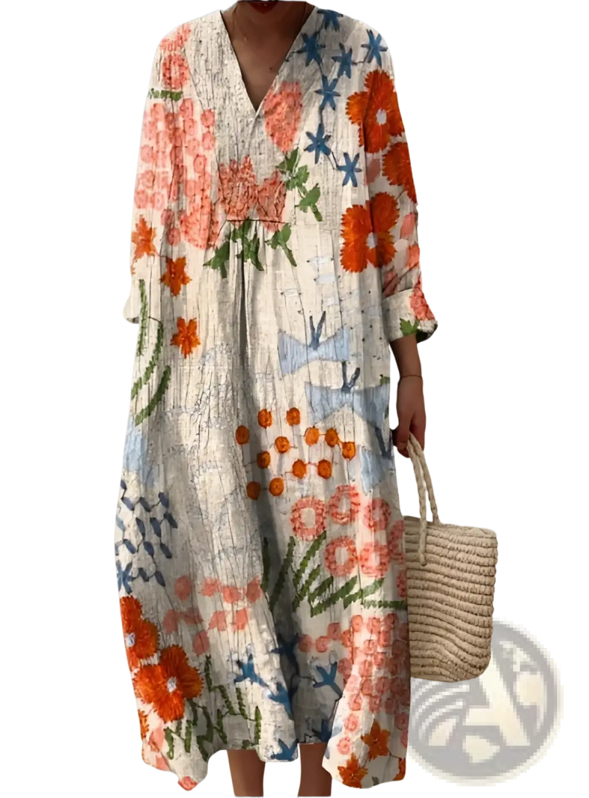 Floral Print v Neck Loose Maxi Dress