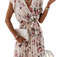 Floral Ruffle Wrap Dress with Pleated Skirt