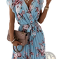 Floral Ruffle Wrap Dress with Pleated Skirt
