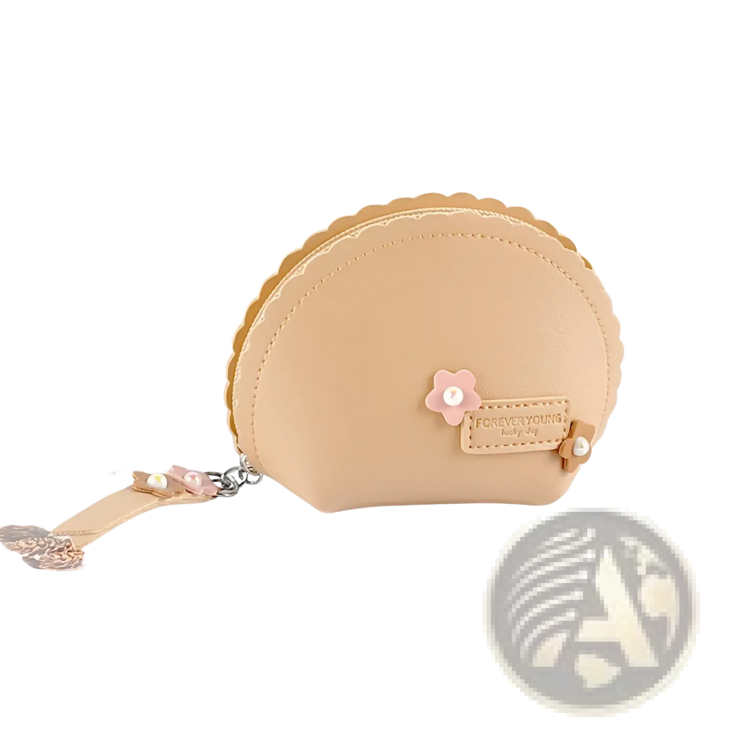 Floral Scalloped Pu Leather Coin Purse with Keychain