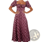 Floral Square Neck Puff Sleeve Midi Slit Dress