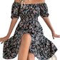 Floral Square Neck Puff Sleeve Ruffle Summer Dress