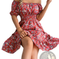 Floral Square Neck Puff Sleeve Ruffle Summer Dress