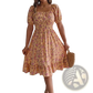 Floral Square Neck Puff Sleeve Ruffle Summer Dress