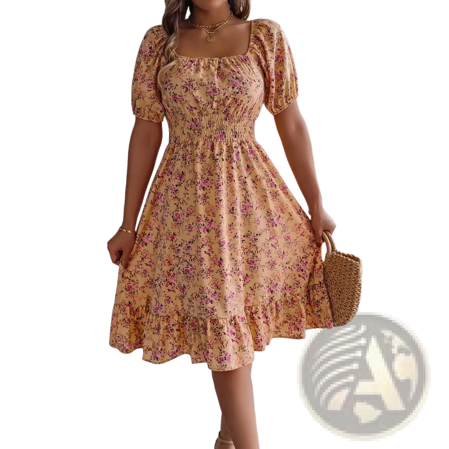 Floral Square Neck Puff Sleeve Ruffle Summer Dress