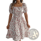 Floral Square Neck Puff Sleeve Ruffle Summer Dress