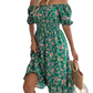 Floral Square Neck Puff Sleeve Ruffle Summer Dress