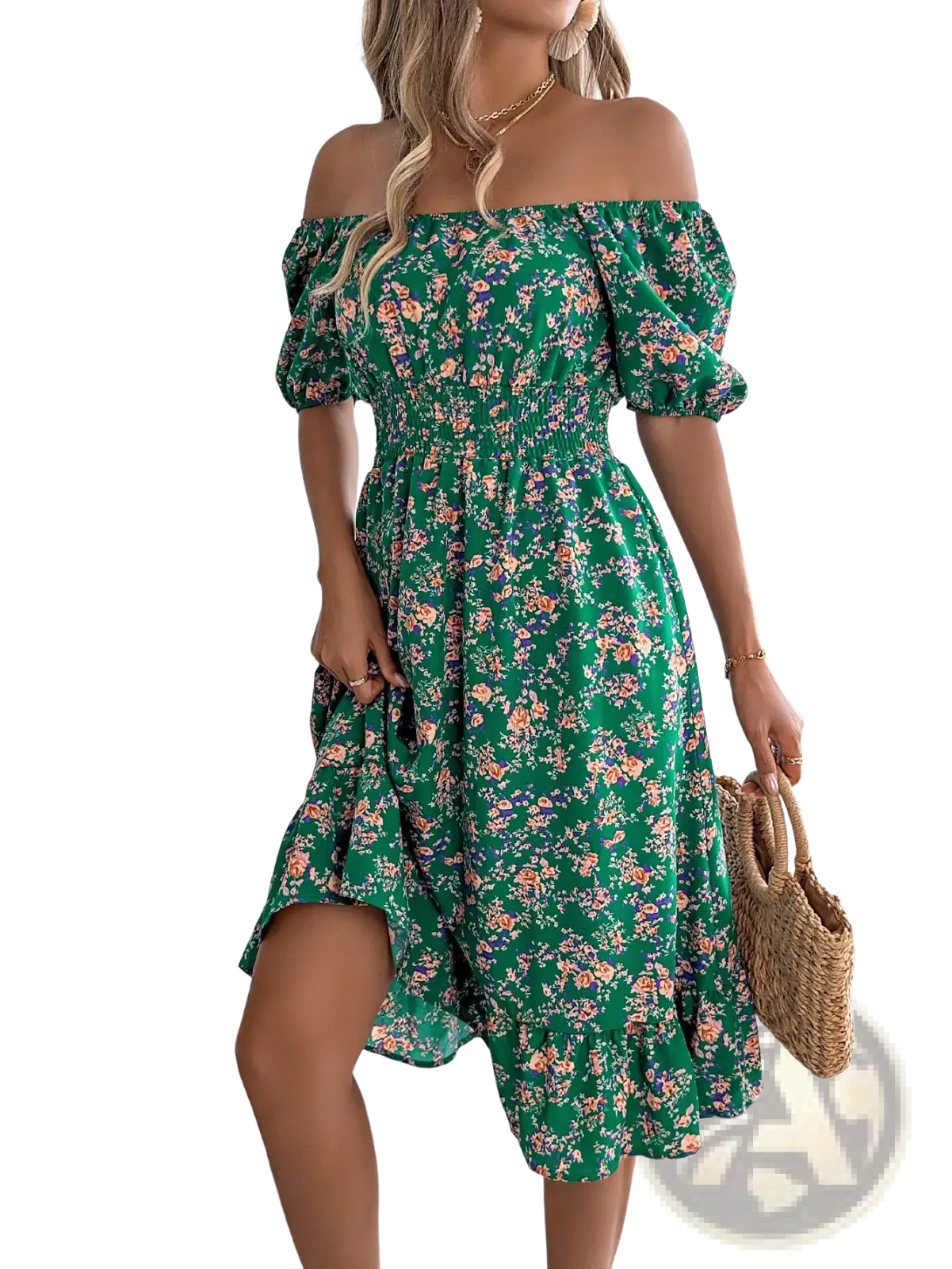 Floral Square Neck Puff Sleeve Ruffle Summer Dress