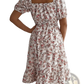Floral Square Neck Puff Sleeve Ruffle Summer Dress