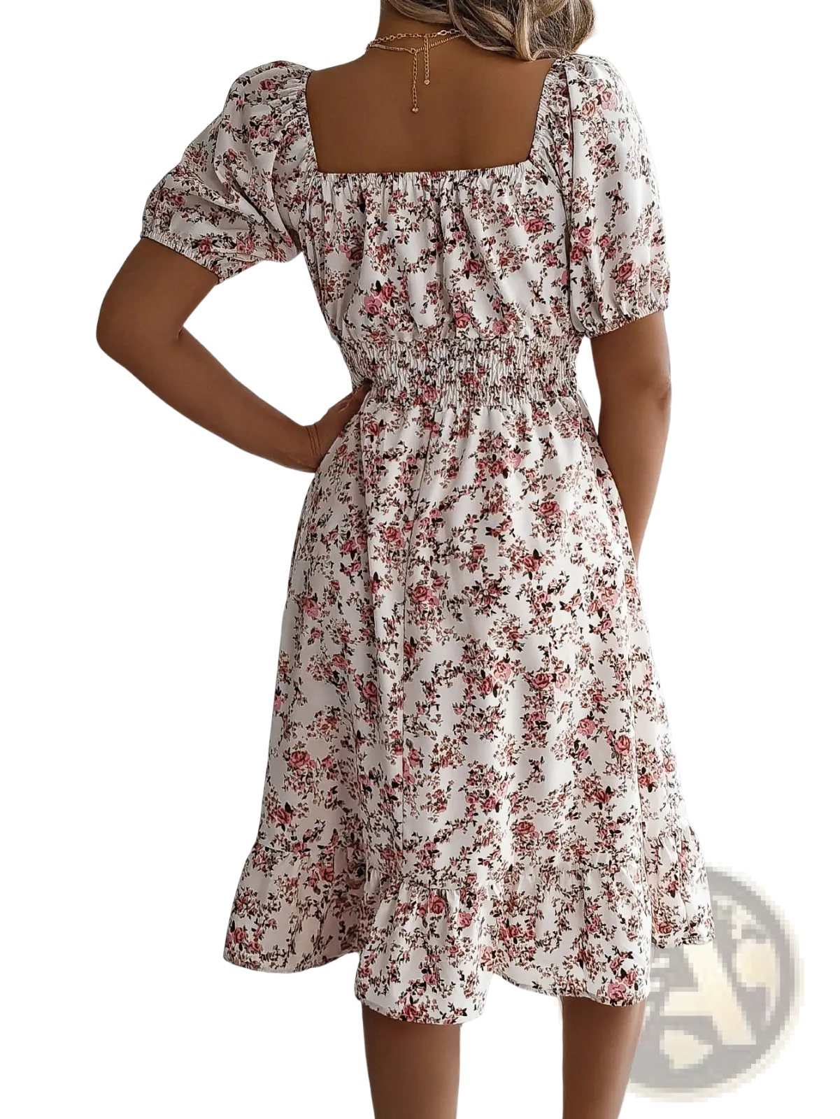 Floral Square Neck Puff Sleeve Ruffle Summer Dress