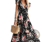 Floral v Neck Ruffled Maxi Dress with Belted Waist