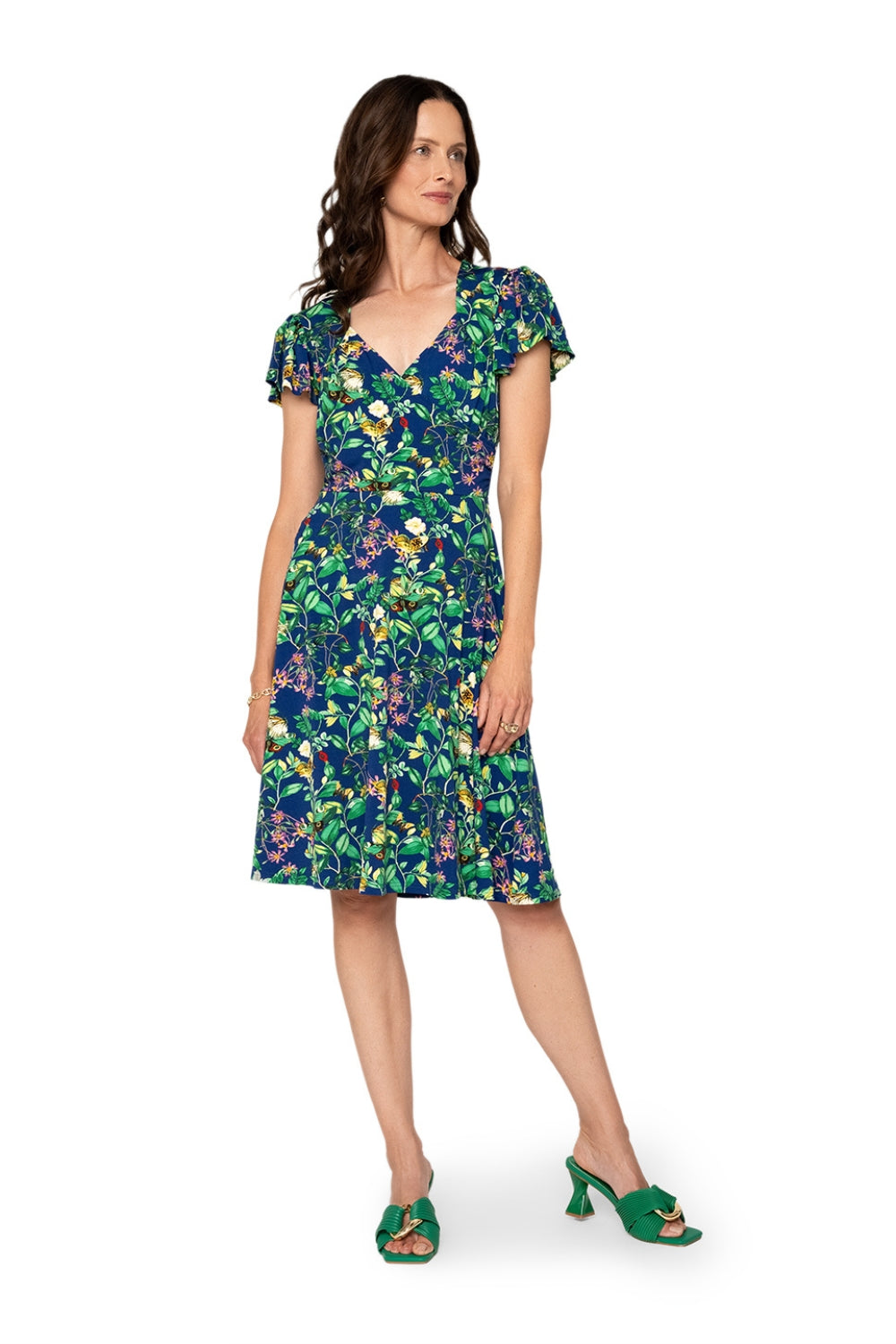 Leota's Women Flutter Sleeve Dress Butterfly Meadow Navy
