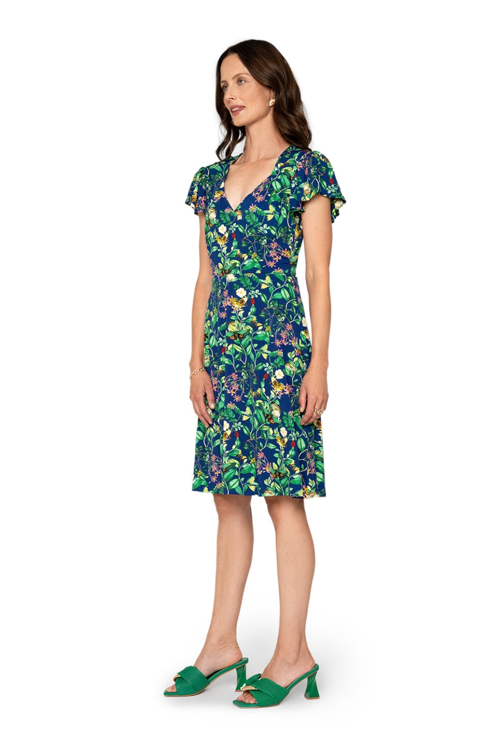 Leota's Women Flutter Sleeve Dress Butterfly Meadow Navy
