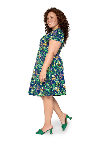 Leota's Curve Women Flutter Sleeve Dress Butterfly Meadow Navy