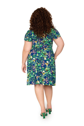 Leota's Curve Women Flutter Sleeve Dress Butterfly Meadow Navy