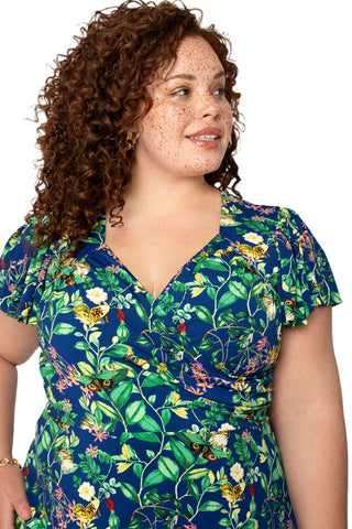 Leota's Curve Women Flutter Sleeve Dress Butterfly Meadow Navy