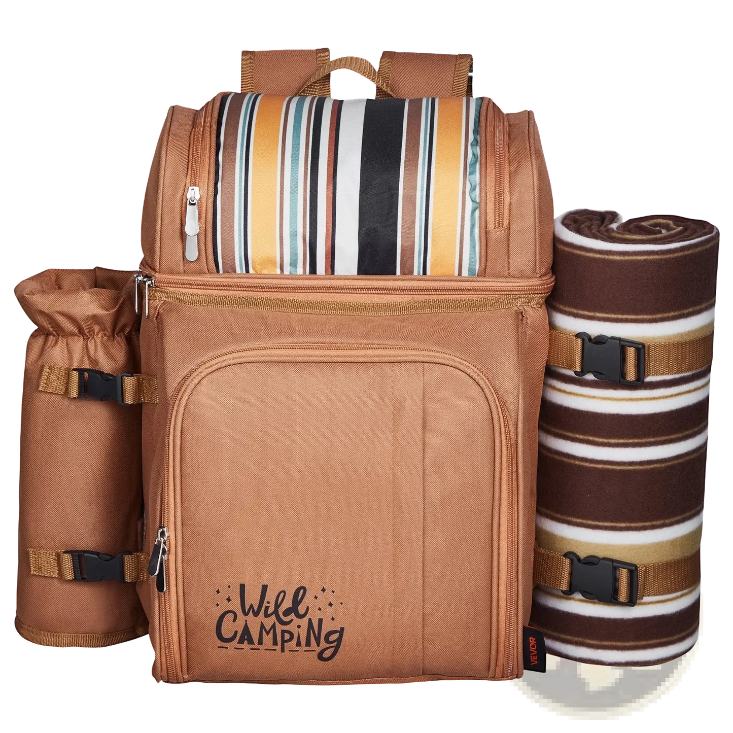 Four Person Insulated Canvas Picnic Backpack with Blanket