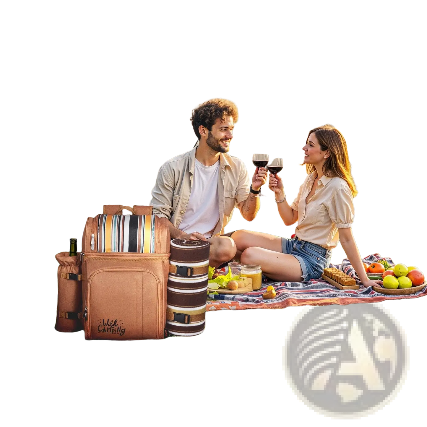 Four Person Insulated Canvas Picnic Backpack with Blanket