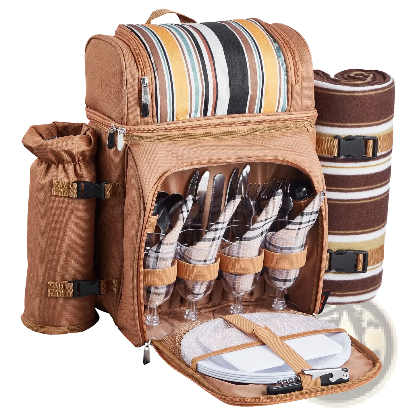 Four Person Insulated Canvas Picnic Backpack with Blanket