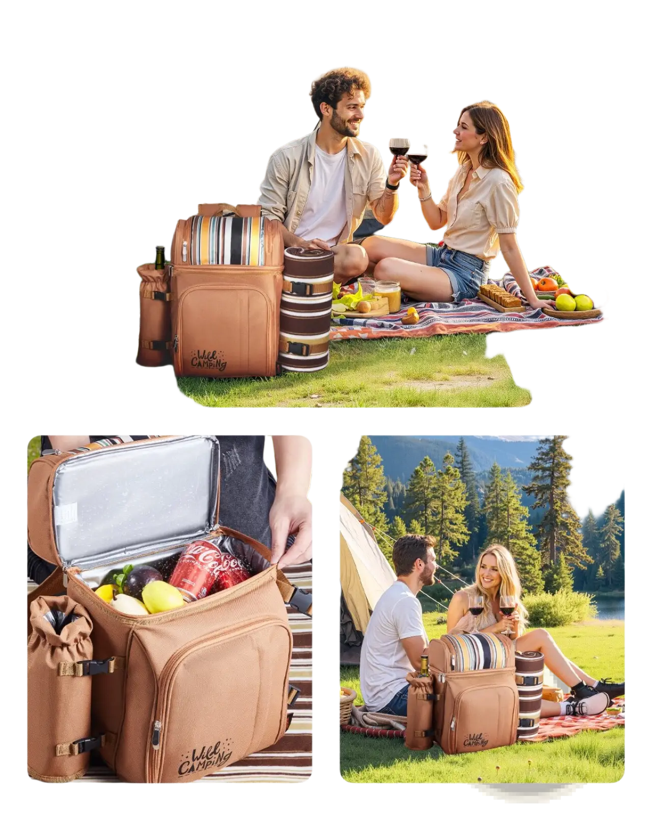 Four Person Insulated Canvas Picnic Backpack with Blanket