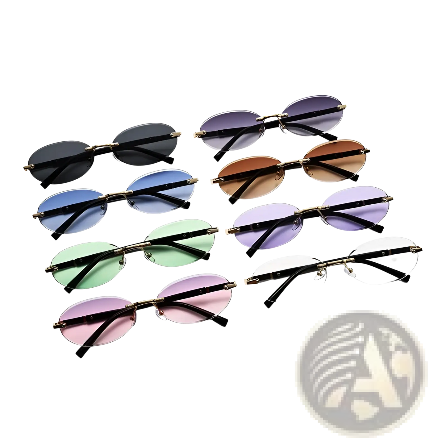 Frameless Oval Uv400 Fashion Sunglasses with Metal Accents