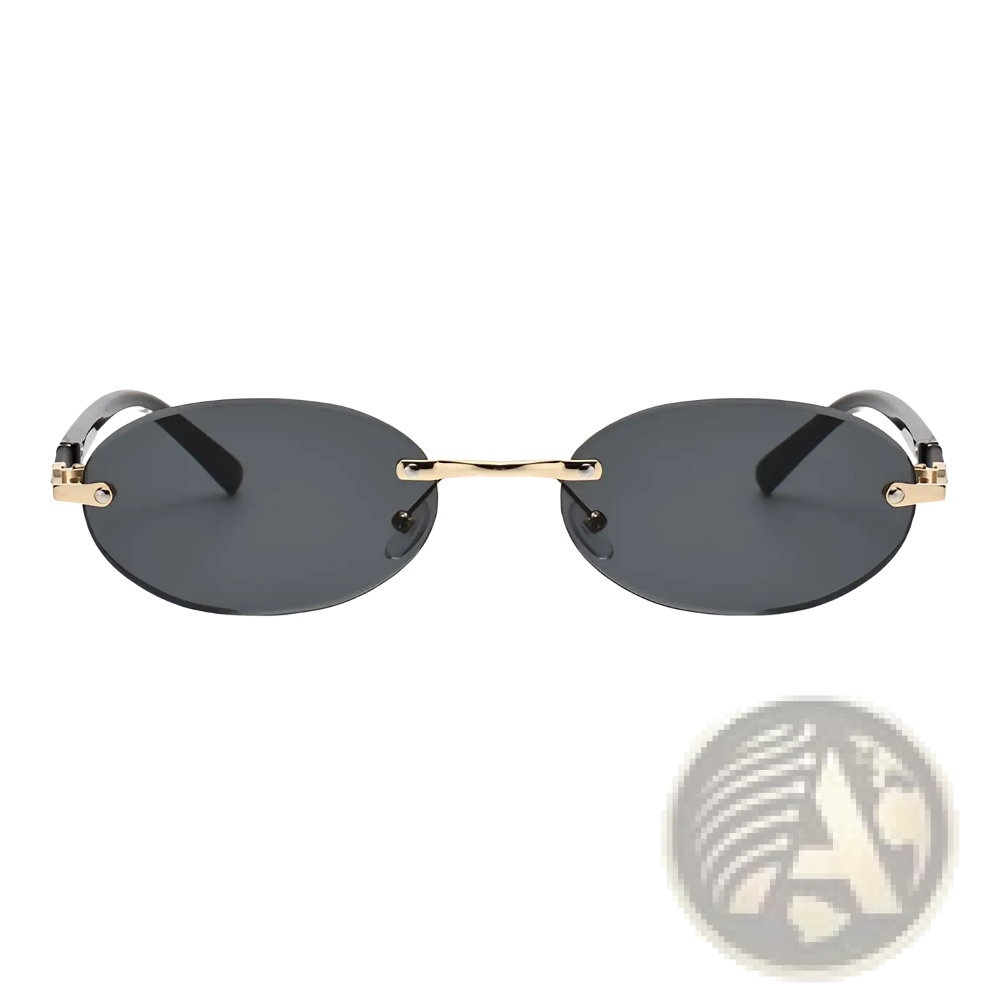 Frameless Oval Uv400 Fashion Sunglasses with Metal Accents