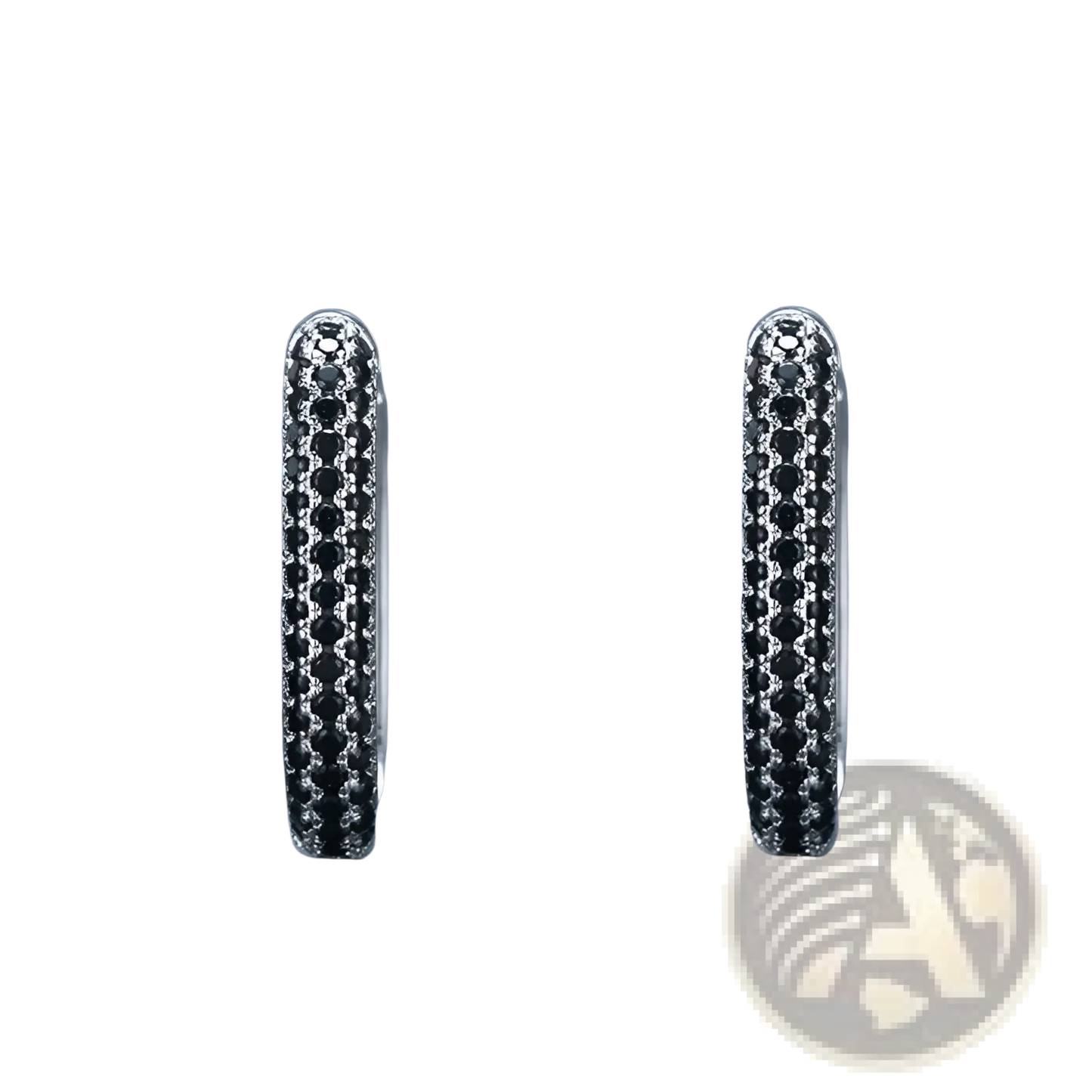 French Black Zircon Silver Hoop Earrings